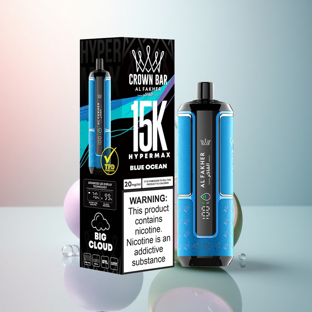 Al Fakher Crown Bar 15K Hypermax Blå Hav 22ml 600mAh Nikotin 6mg/ml