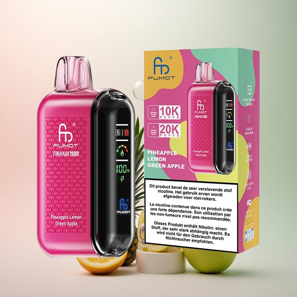 Fumot Tornado 20000 Puffs Ananas Citron Grönt Äpple 850mAh Dual Mesh Coil