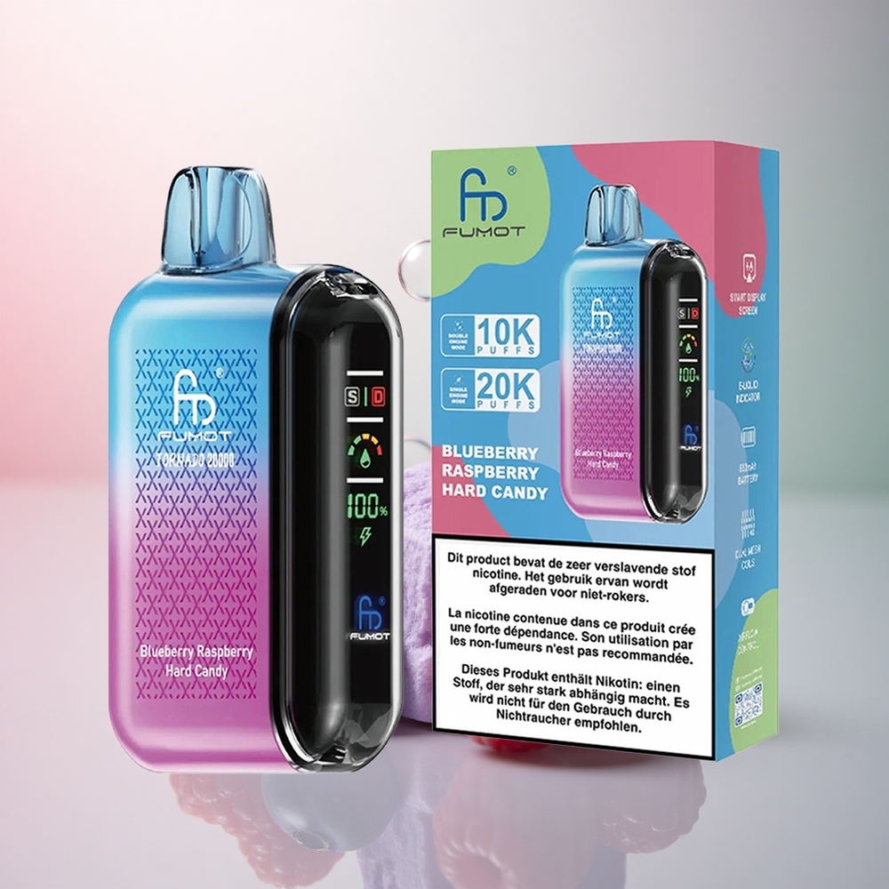 Fumot Tornado 20000 Puffs Blåbär Hallon Hårt Godis med 850mAh & 2% Nikotin
