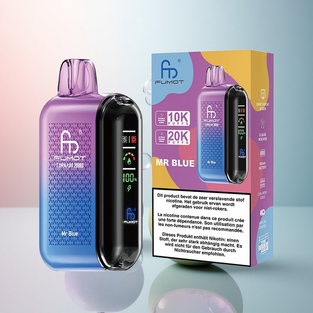 Fumot Tornado 20000 Puffs Herr Blå Dual Mesh Coil 20ml 850mAh 2% Nikotin