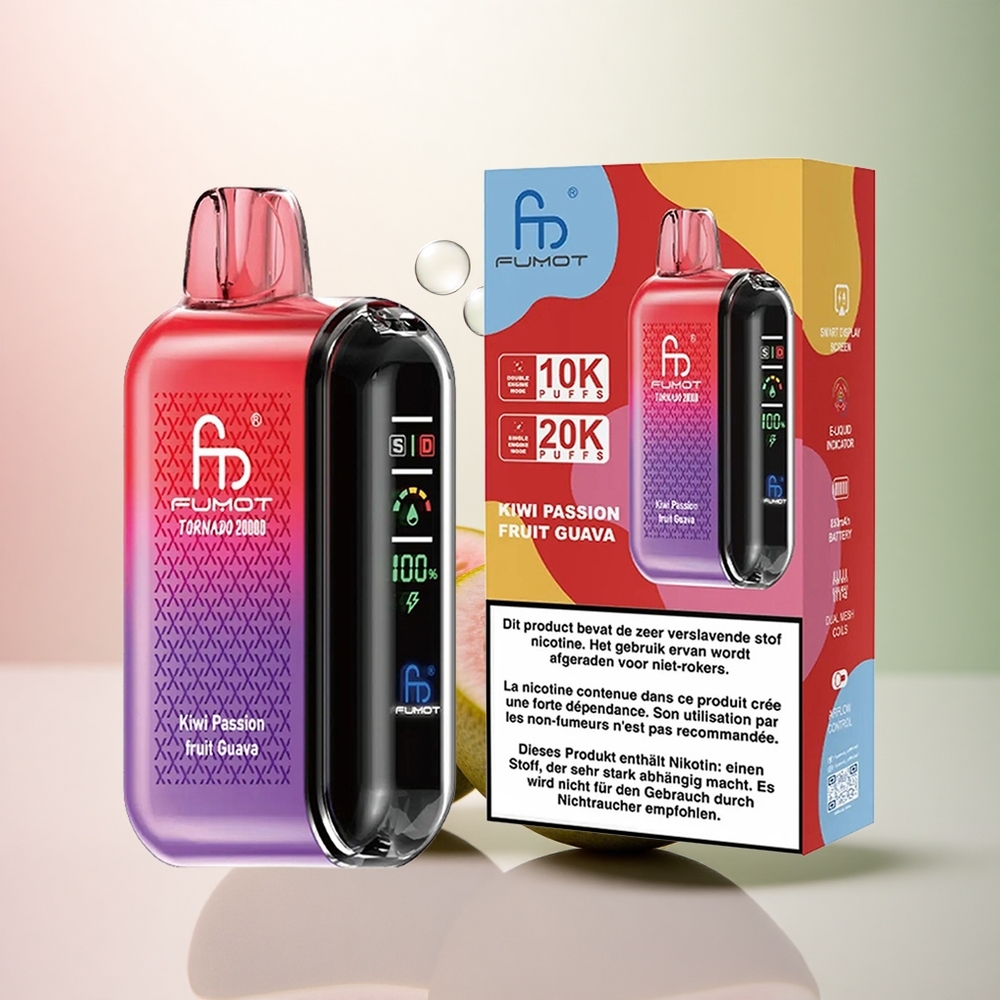 Fumot Tornado 20000 Puffs Passionsfrukt Guava Kiwi med 2% Nikotin och 850mAh Batteri