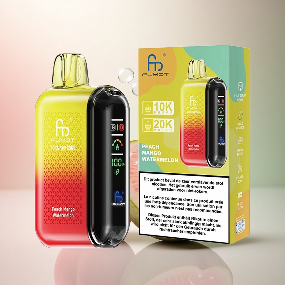 Fumot Tornado 20000 Puffs Persika Mango Vattenmelon Dual Mesh Coil 20ml 850mAh