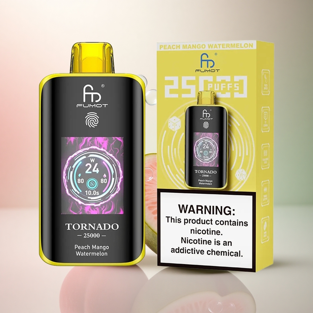 Fumot Tornado 25000 Puffs Persika Mango Vattenmelon HD Skärm 700mAh
