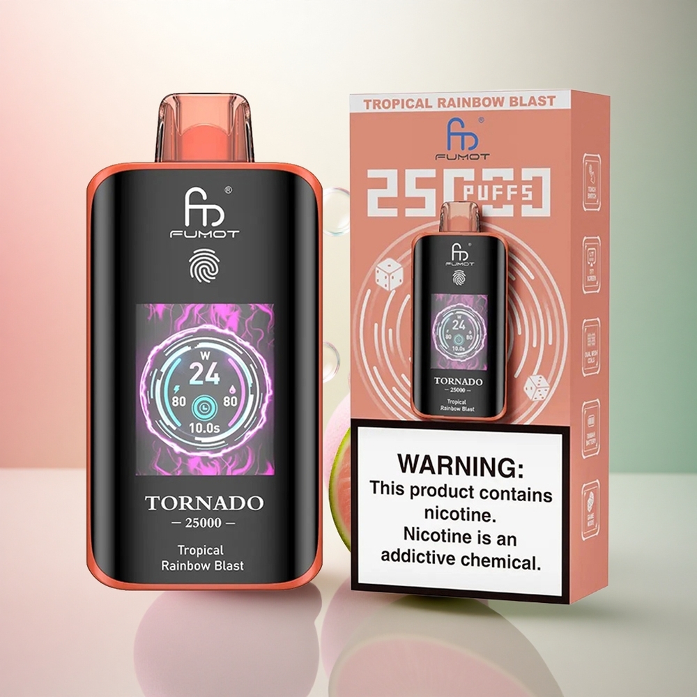 Fumot Tornado 25000 Puffs Tropisk Regnbågs Explosion med 700mAh och 0/2%/3%/5% Nikotin