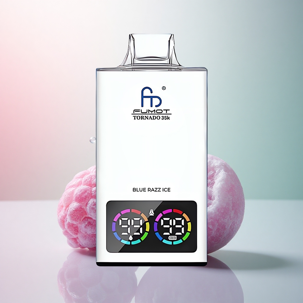 Fumot Tornado 35000 Puffs Blå Hallon Is med Dubbel Mesh Coil och 700 mAh
