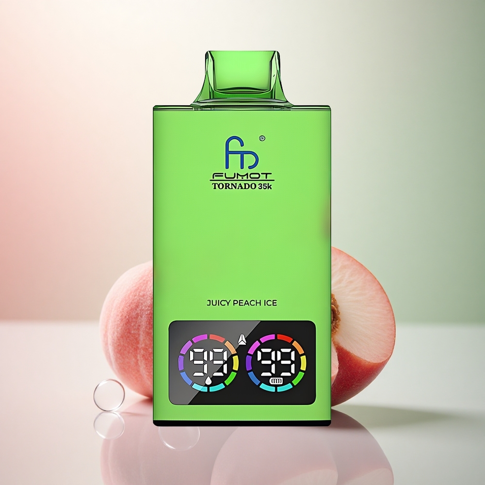 Fumot Tornado 35000 Puffs Saftig Persika Is Dual Mesh Coil 15ml E-juice USB-C