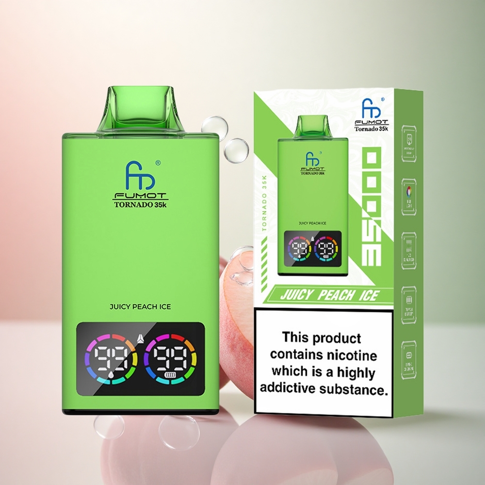 Fumot Tornado 35000 Puffs Saftig Persika Is Dual Mesh Coil 15ml E-juice USB-C