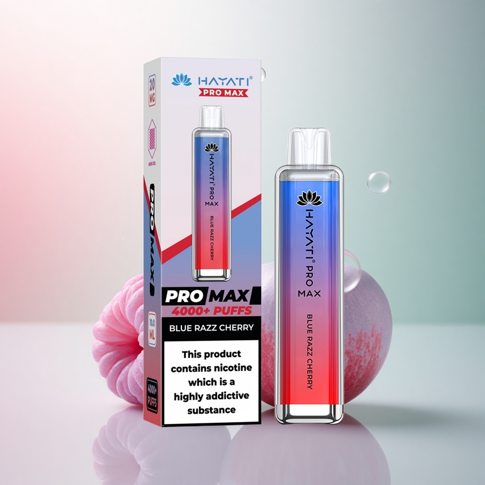 Hayati Pro Max 4000 Puffs Blå Hallon Körsbär 1400mAh Rechargeable Dual Mesh Coil