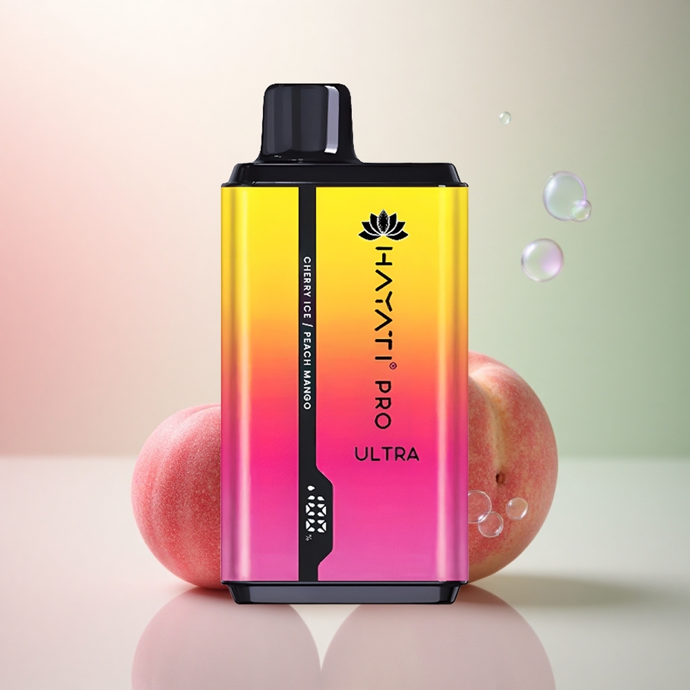 Hayati Pro Ultra 15000 Puffs Körsbärsis Peachy Mango med 850mAh och 2% nikotin