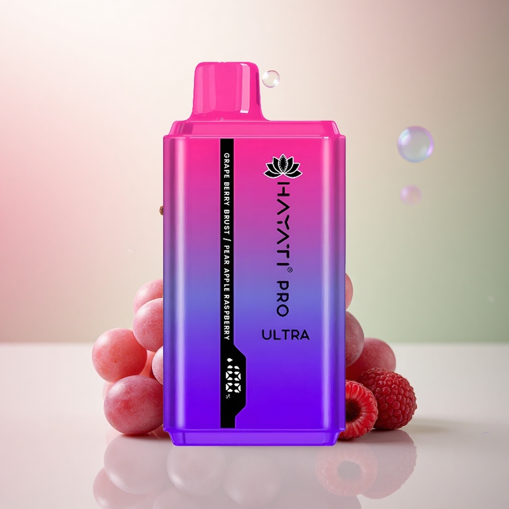 Hayati Pro Ultra 15000 Puffs Vindruvbärsprutta Päron Äpple Hallon 850mAh 2% nikotin