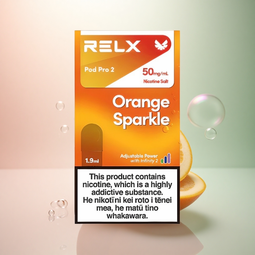 Relx Pod Pro 2 Vape Device Apelsin Glitter 50mg/ml nikotin, 1.9ml, 5.5W/6.5W/8W