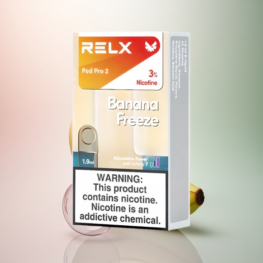 Relx Pod Pro 2 Vape Device Bananfrys 30mg/ml nikotin 1.9ml 3 spänningslägen