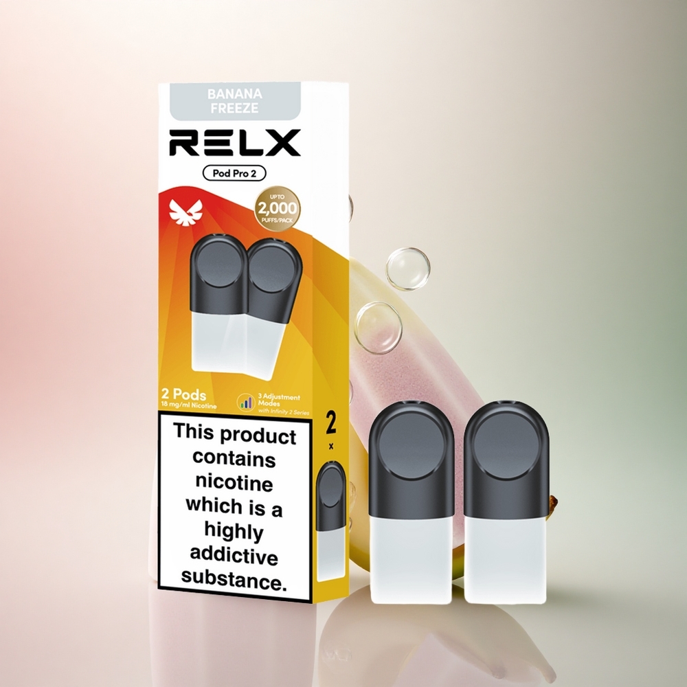 Relx Pod Pro 2 Vape Device Efterrätt-Banan Frös 18mg/ml nikotin, 1.9ml, 3 spänningslägen