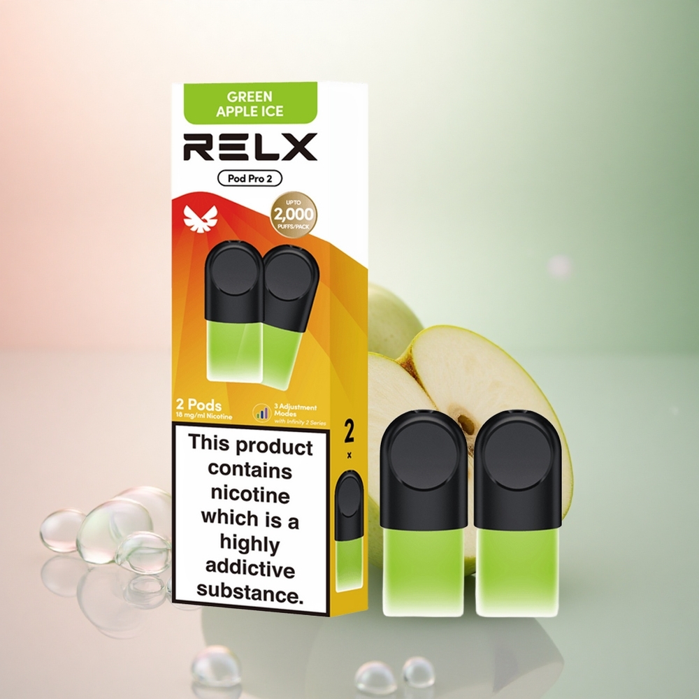 Relx Pod Pro 2 Vape Device Grönt Äpple Is 18mg/ml Nikotin 1.9ml 3 Spänningslägen
