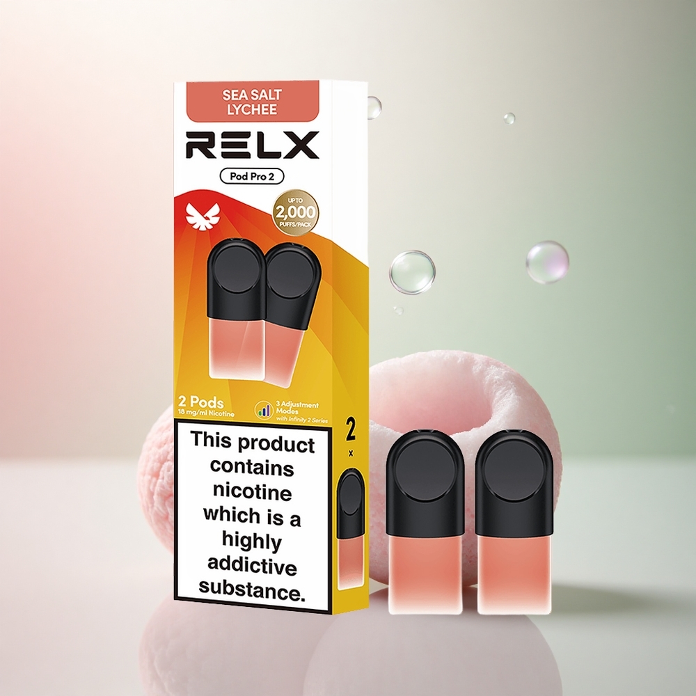 Relx Pod Pro 2 Vape Device Havssalt Lychee 18mg/ml nikotin, 1.9ml, 3 spänningslägen