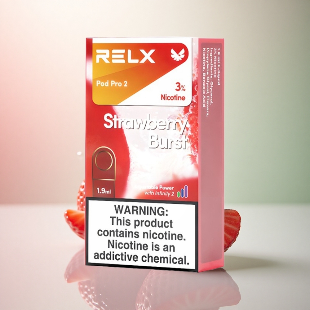 Relx Pod Pro 2 Vape Device Jordgubbs Explosion 1.9ml 30mg/ml Nikotin 3 Spänningslägen