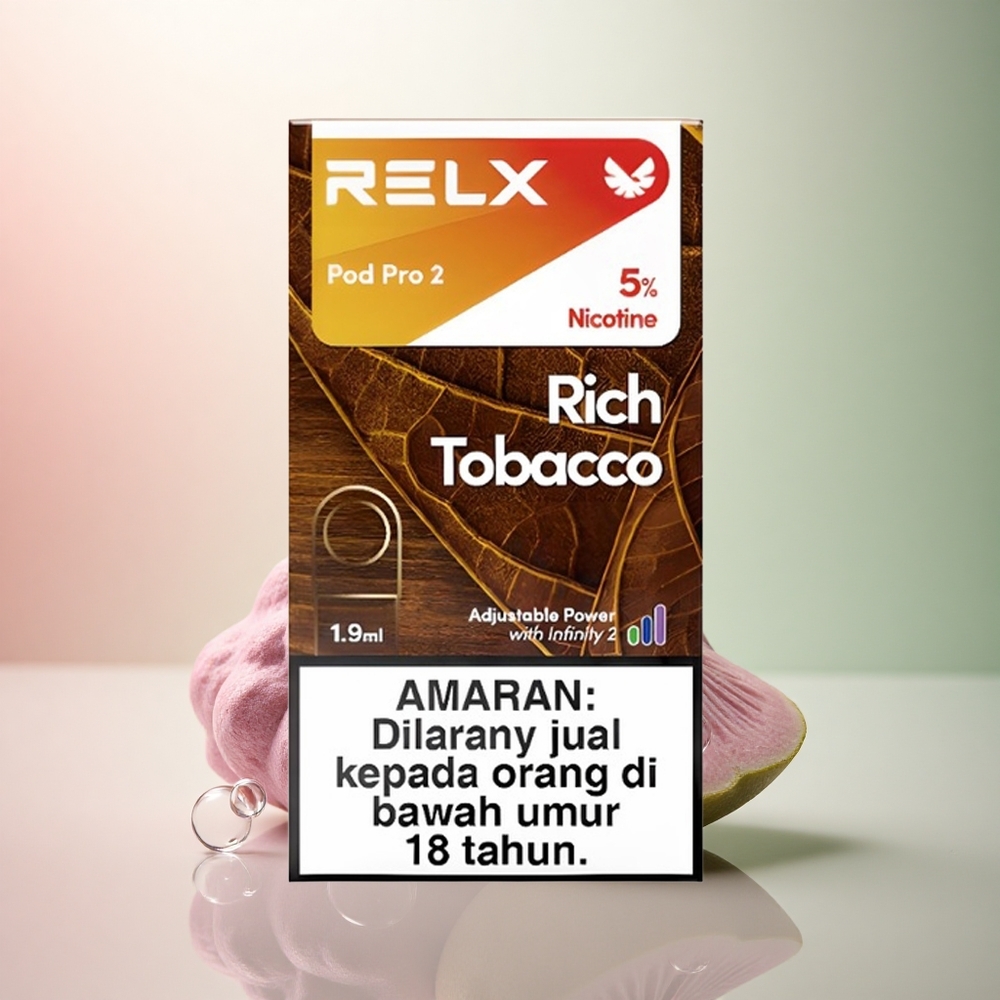 Relx Pod Pro 2 Vape Device Riklig Tobak 50mg/ml Nikotin med 1.9ml Kapacitet och 3 Spänningsinställningar