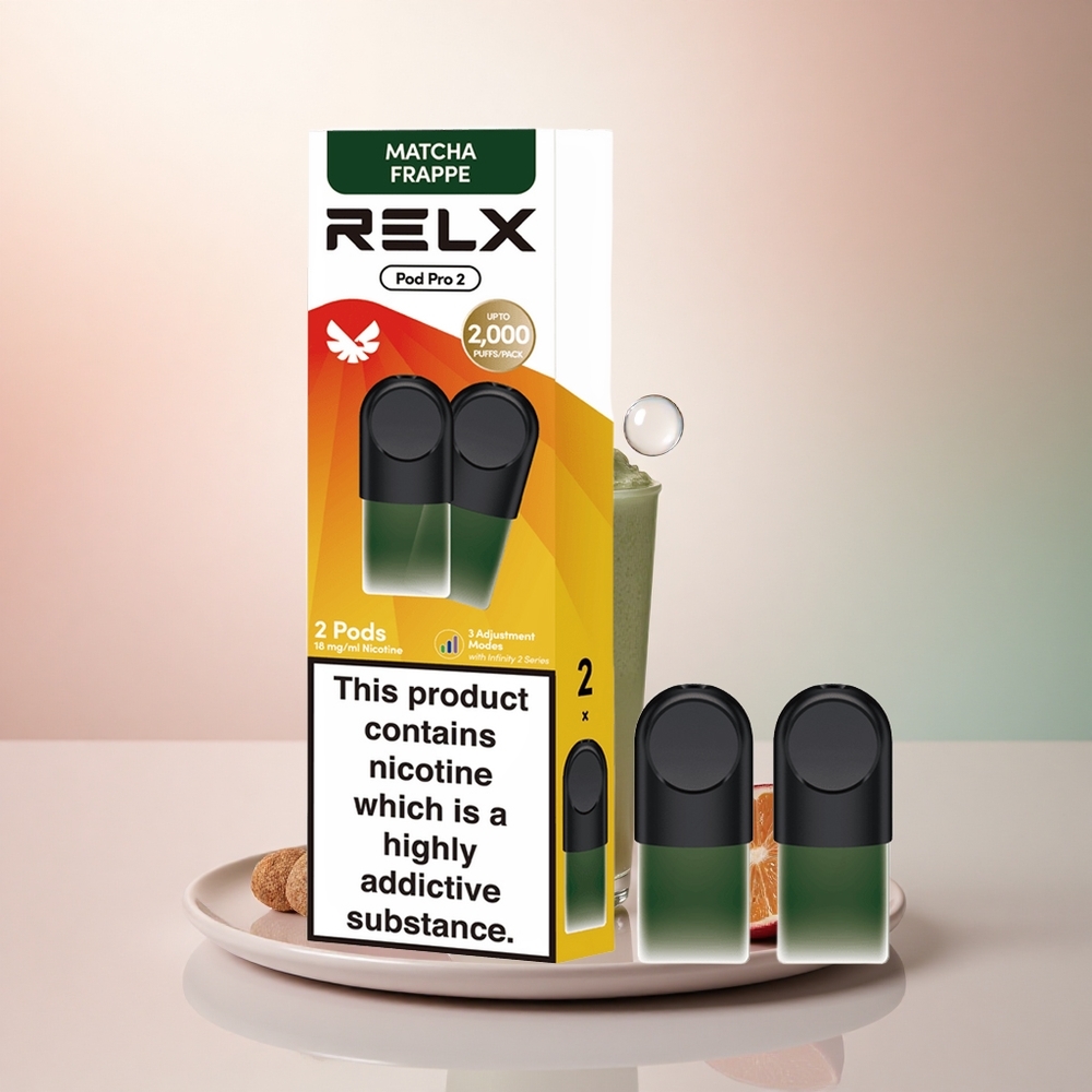 Relx Pod Pro 2 Vape Device Te-Matcha Frappé Te 18mg/ml nikotin, 1,9ml kapacitet, 3 spänningslägen